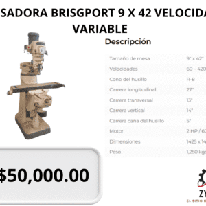 FRESADORA BRISGPORT 9 X 42 VELOCIDAD VARIABLE